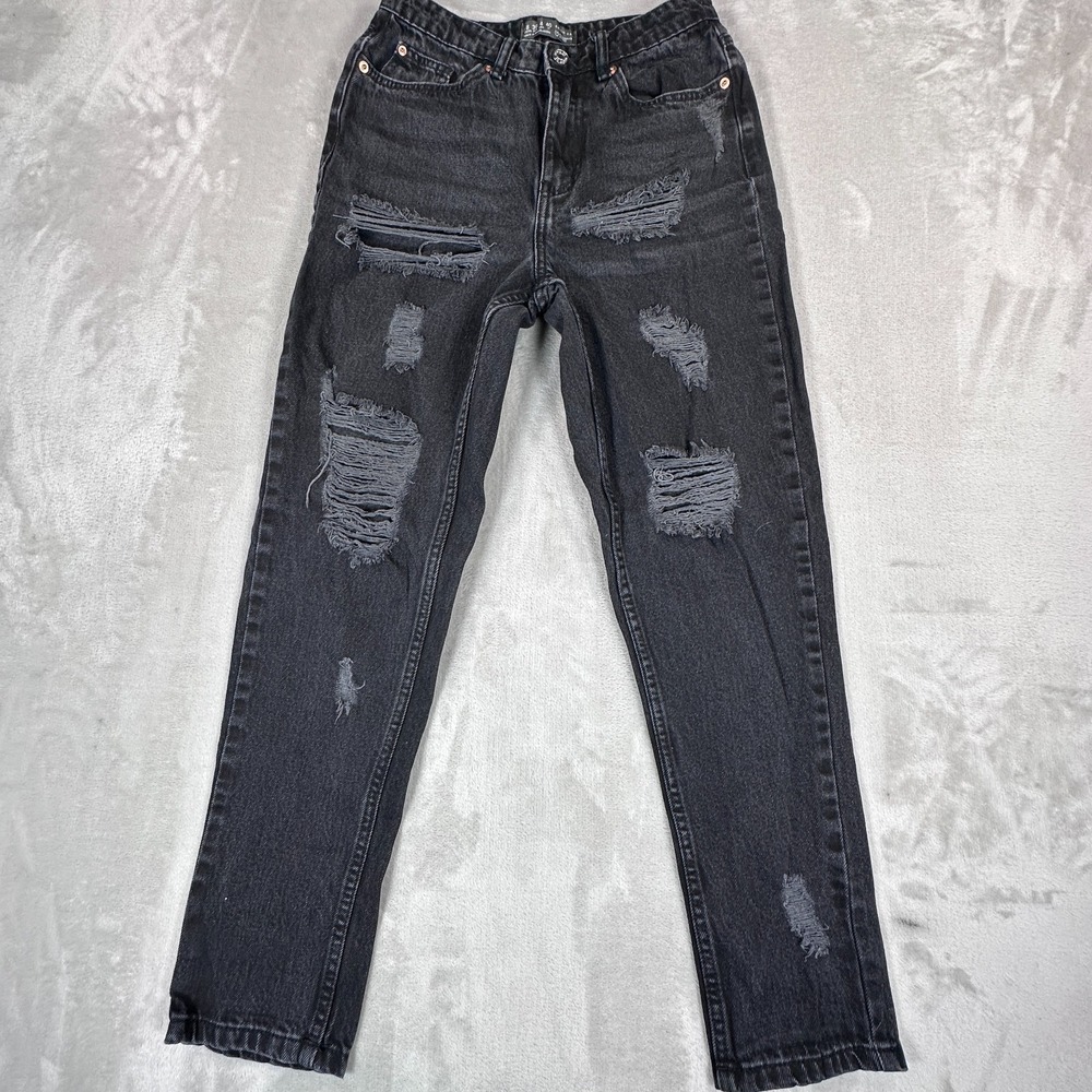 Denim Co. Primark Cares Jeans‎ Womens 4 Black Distressed Straight Leg High Rise